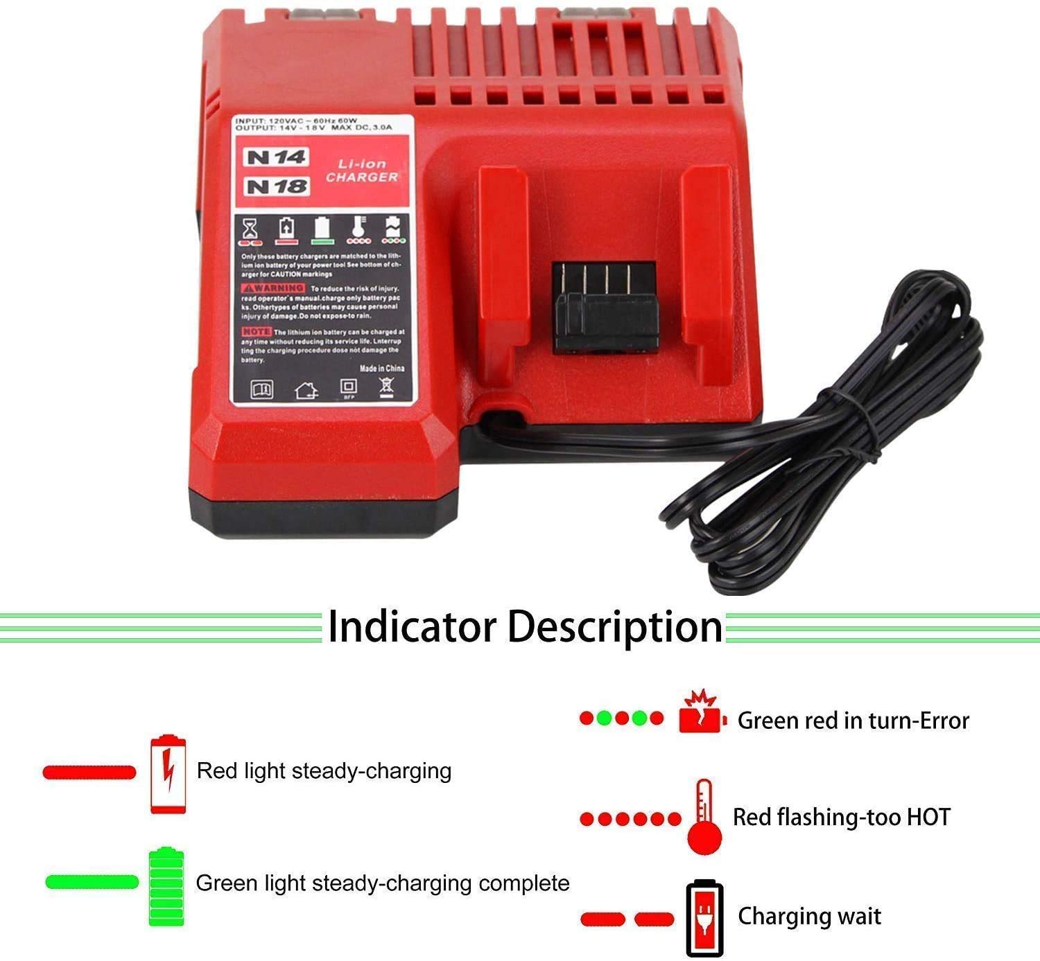 maki Lithium-ion Battery Charger Multi Voltage Charger Replacement for Milwaukee M18 14.4V-18V 48-11-1850 48-11-1840 48-11-1815 48-11-1828