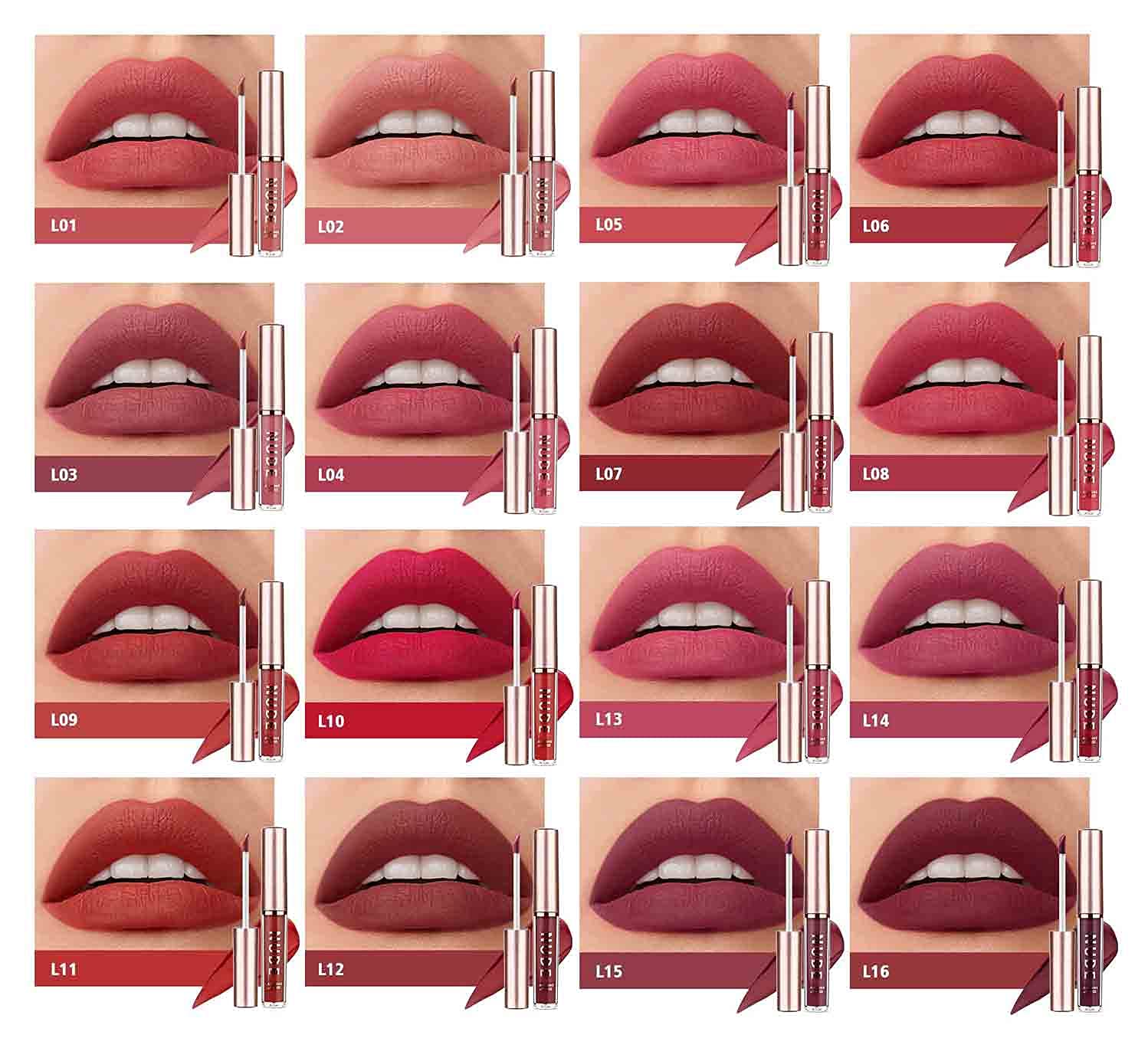 LANGMANNI Matte Liquid Lipstick Makeup Set Velvety Liquid Lipstick Long Lasting Durable Nude Lip Gloss Beauty Cosmetics Set for Girls and Women (16Pcs set)