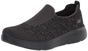 skechers women's max cushioning lite-knit slip on sneaker, black/gray, 6.5