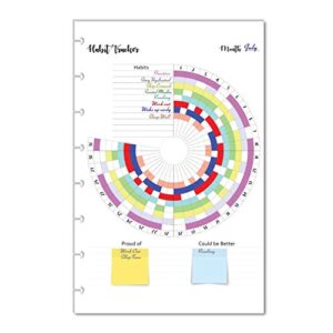 habit tracker inserts for 8 disc junior size discbound planners, habit log, resolution tracker, monthly habit planner for medium size planners(planner sold separately) (8 disc junior (5.5" x 8.5"))