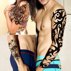 VANTATY 20 Sheets Extra Large Full Arm Temporary Tattoos For Men Adults, Tiger Snake Leopard Lion King Temporary Tattoos Sleeve For Women, Temp Waterproof Fake Tattoo Stickers For Kids Warrior Tatoos