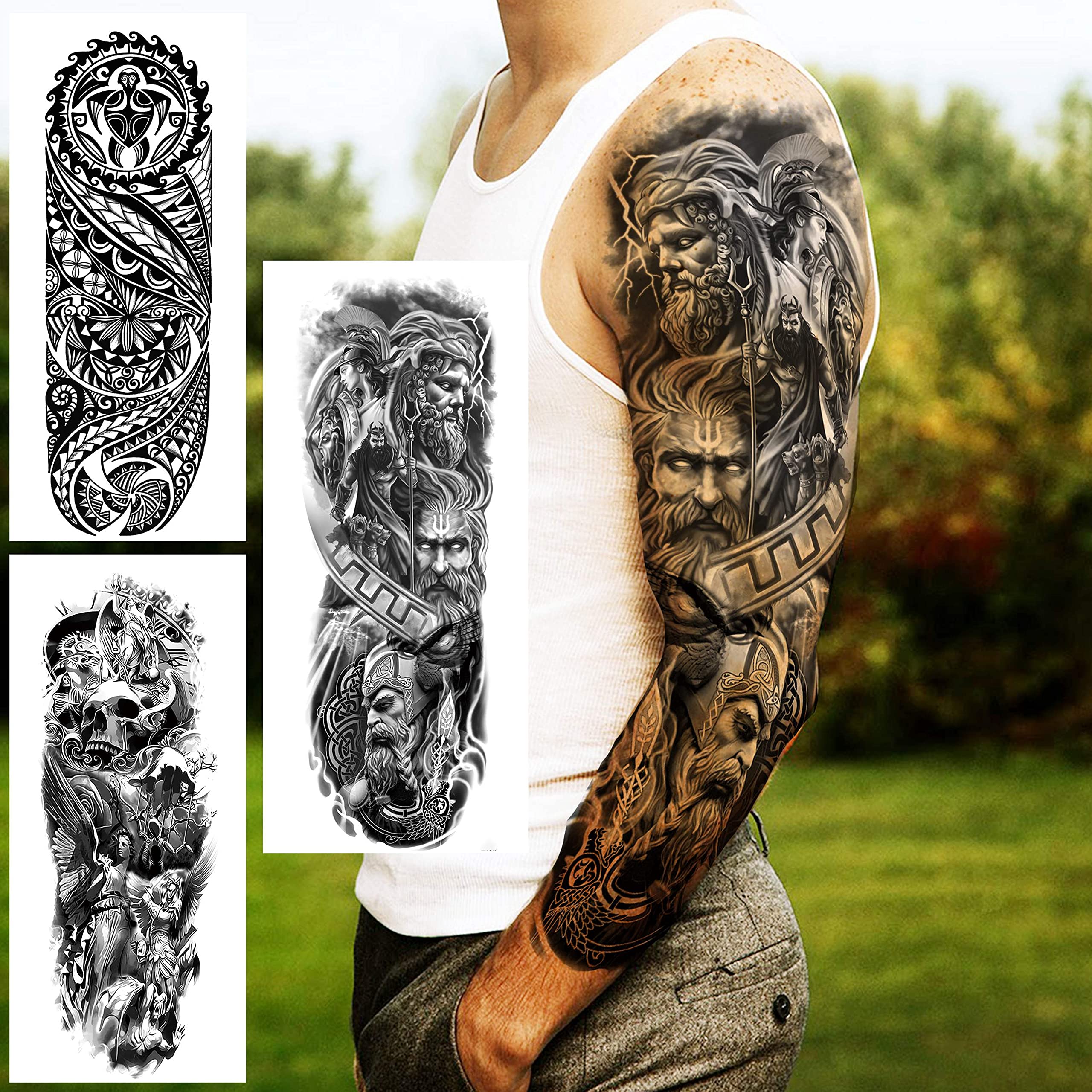 VANTATY 20 Sheets Extra Large Full Arm Temporary Tattoos For Men Adults, Tiger Snake Leopard Lion King Temporary Tattoos Sleeve For Women, Temp Waterproof Fake Tattoo Stickers For Kids Warrior Tatoos