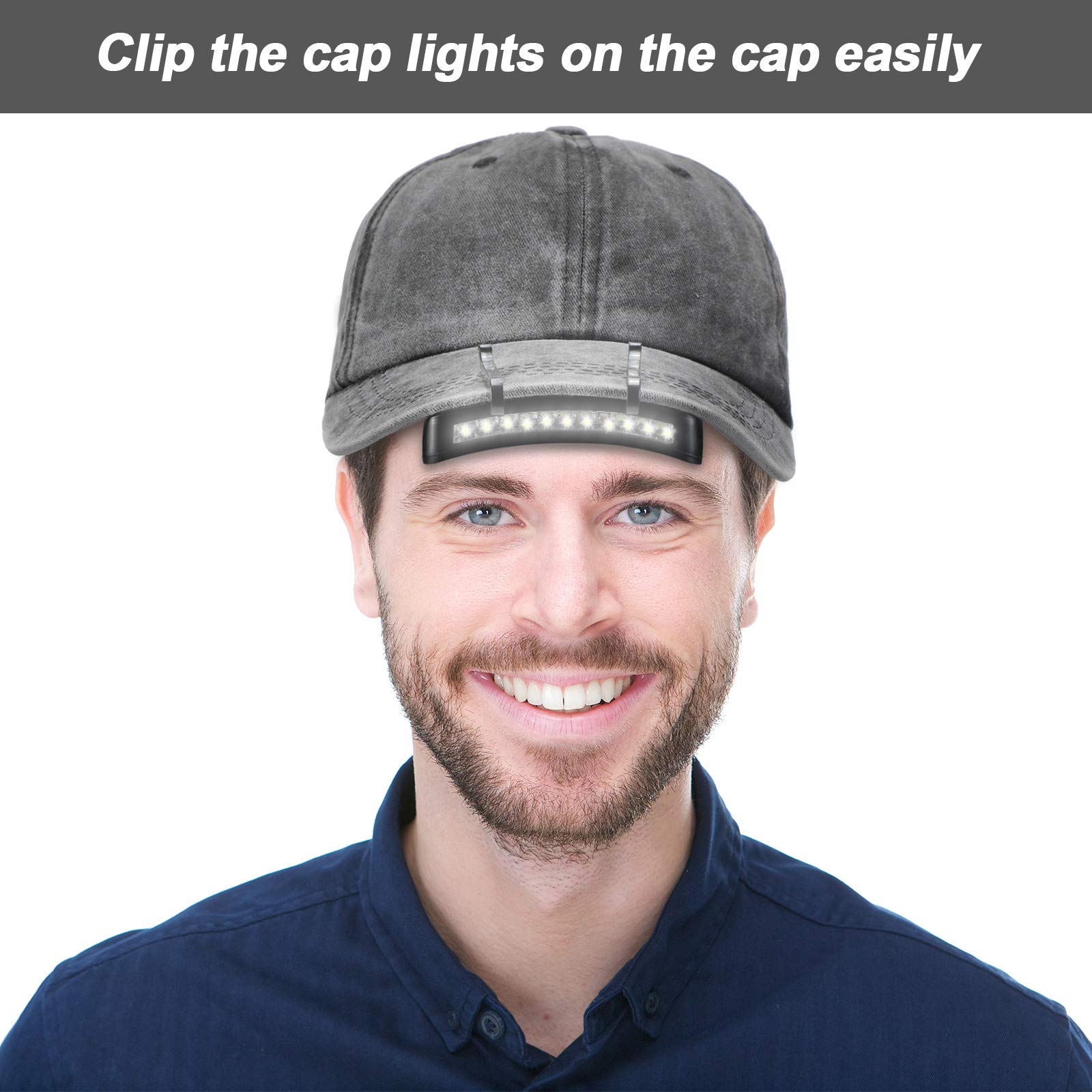 Mudder 4 Pieces Hat Clip Light 11 LED Rotatable Clip Headlamps Cap Lights Clip on Hat Waterproof LED Ultra Bright Hands-Free Flashlight for Hunting Camping Fishing Hiking