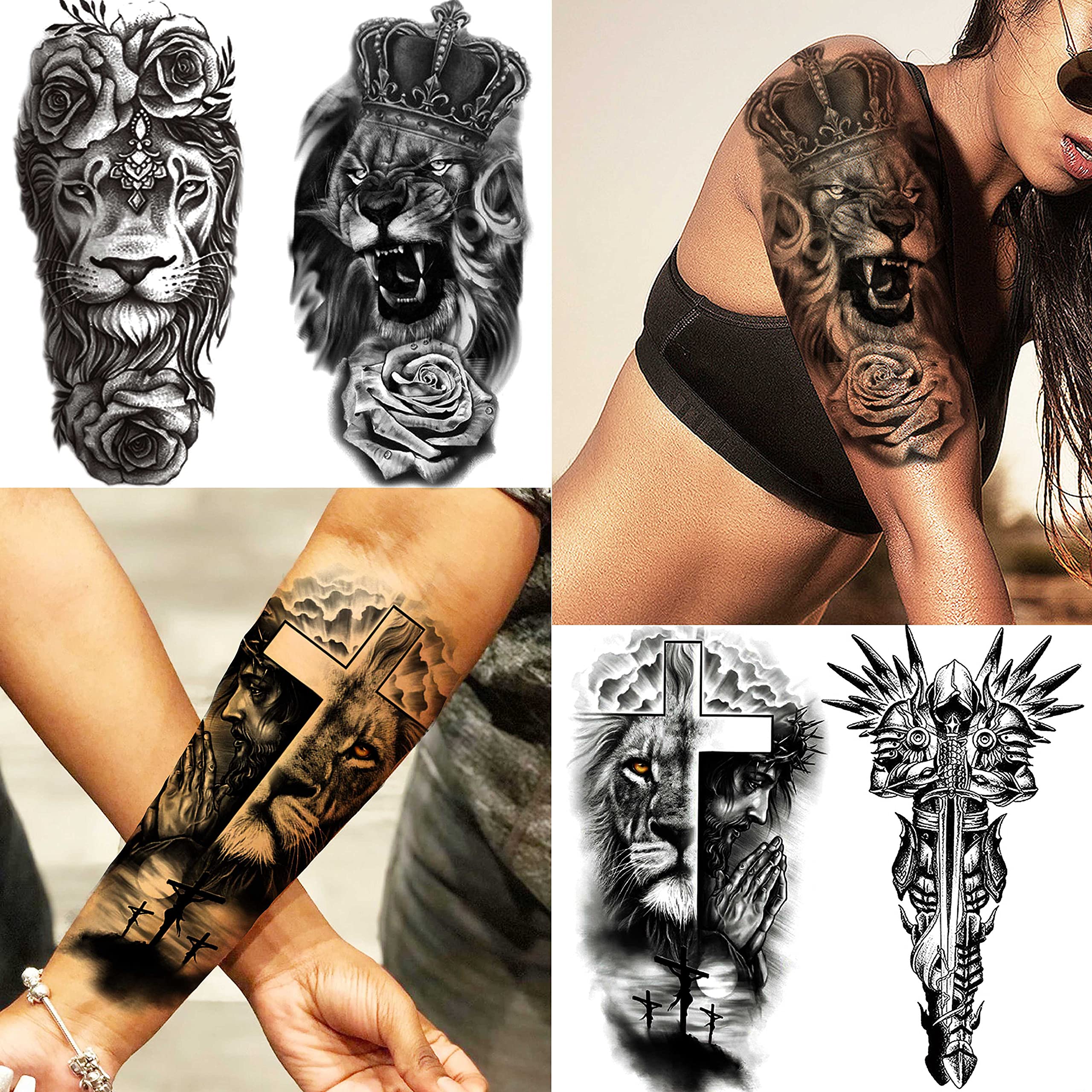 COKTAK 21 Sheets Extra Large Black Temporary Tattoos For Women Adults Greek Myth With 8 Sheets Full Arm Sleeve For Men Maori Warrior Compass and 13 Sheets Fake Large 3D Tatoo Stickers