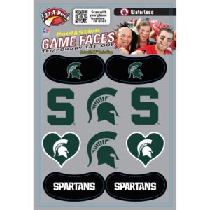 fan-a-peel michigan state university waterless temporary tattoos - hypoallergenic peel and stick waterproof temporary tattoos, decal assortment - officially licensed