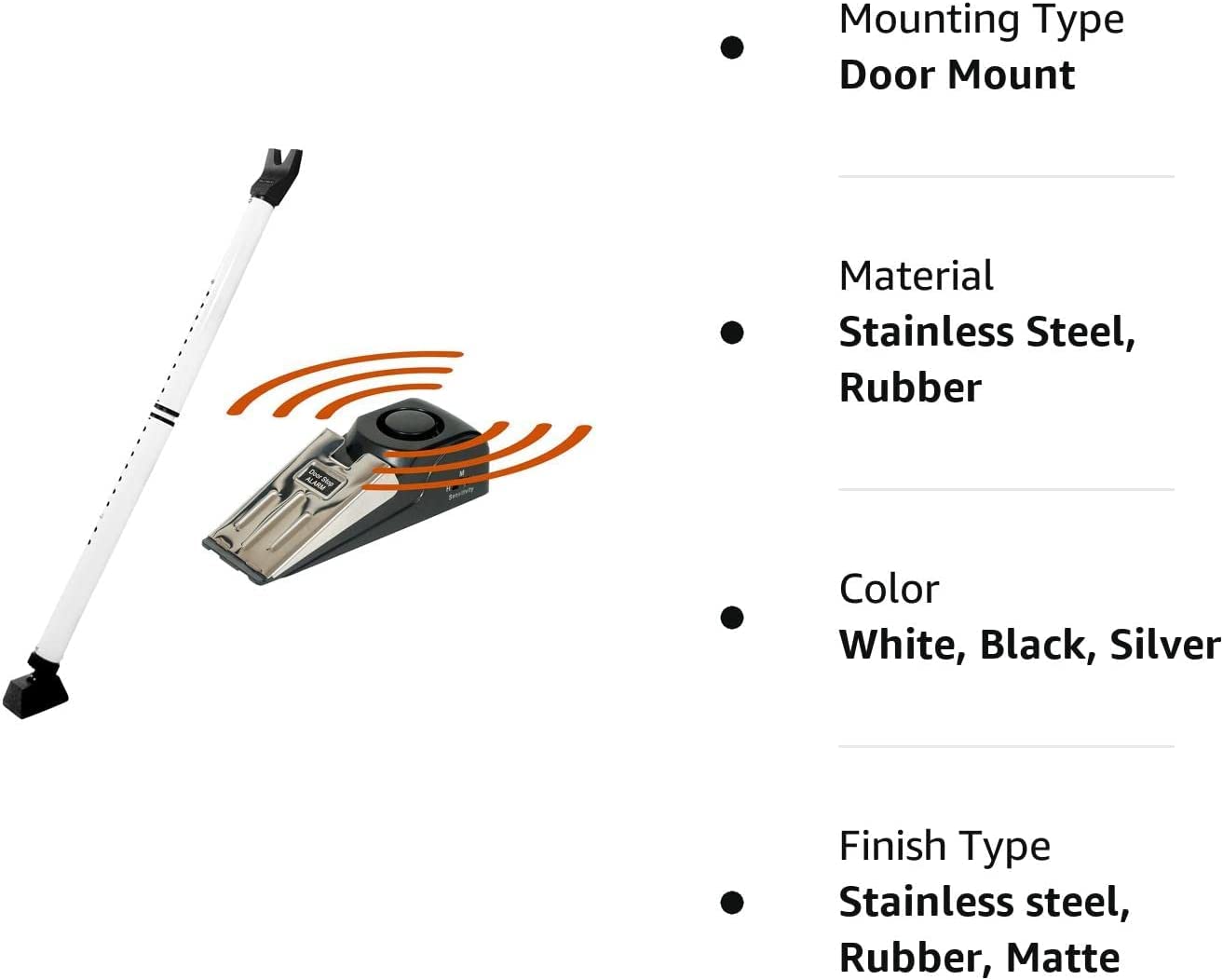 Door Stopper Alarm and Door Security Bar Bundle - House, Apartment, School, Hotel Door Security System, Adjustable Door Stoppers, Sliding Glass Door Security Bar - Lightweight, Portable Doorstops