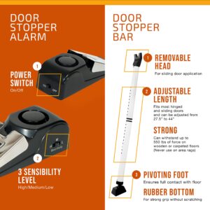 Door Stopper Alarm and Door Security Bar Bundle - House, Apartment, School, Hotel Door Security System, Adjustable Door Stoppers, Sliding Glass Door Security Bar - Lightweight, Portable Doorstops