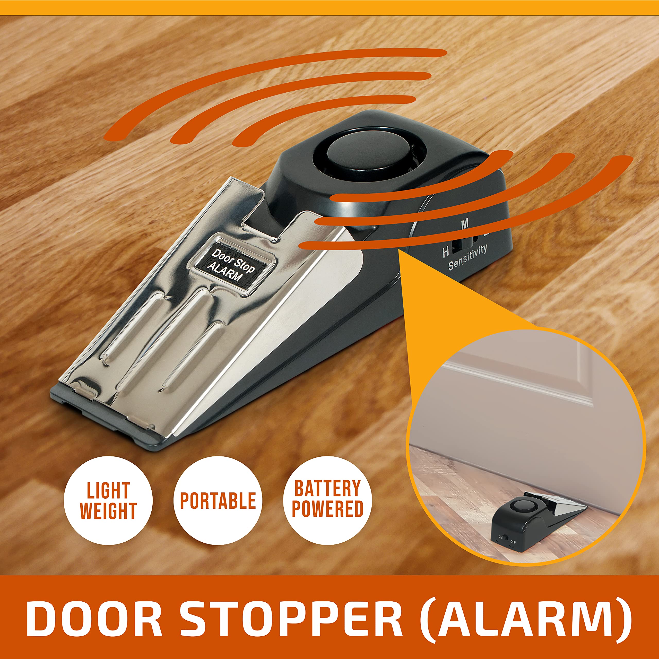 Door Stopper Alarm and Door Security Bar Bundle - House, Apartment, School, Hotel Door Security System, Adjustable Door Stoppers, Sliding Glass Door Security Bar - Lightweight, Portable Doorstops