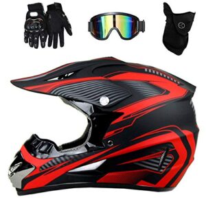 triperson dirt bike off-road motocross atv motorcycle helmet for men women,professional competition helmet dot certified (red, x-large)