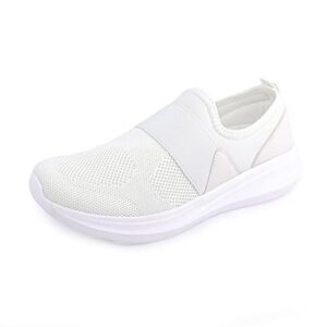 beneker women's athletic walking shoes slip-on fashion sneakers breathable mesh sock loafer shoes lightweight sports running sneakers (off-white 07)