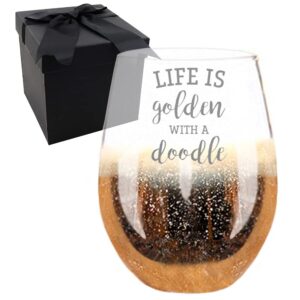 osci-fly life is golden with a doodle goldendoodle etched wine glass christmas gift for dog lover