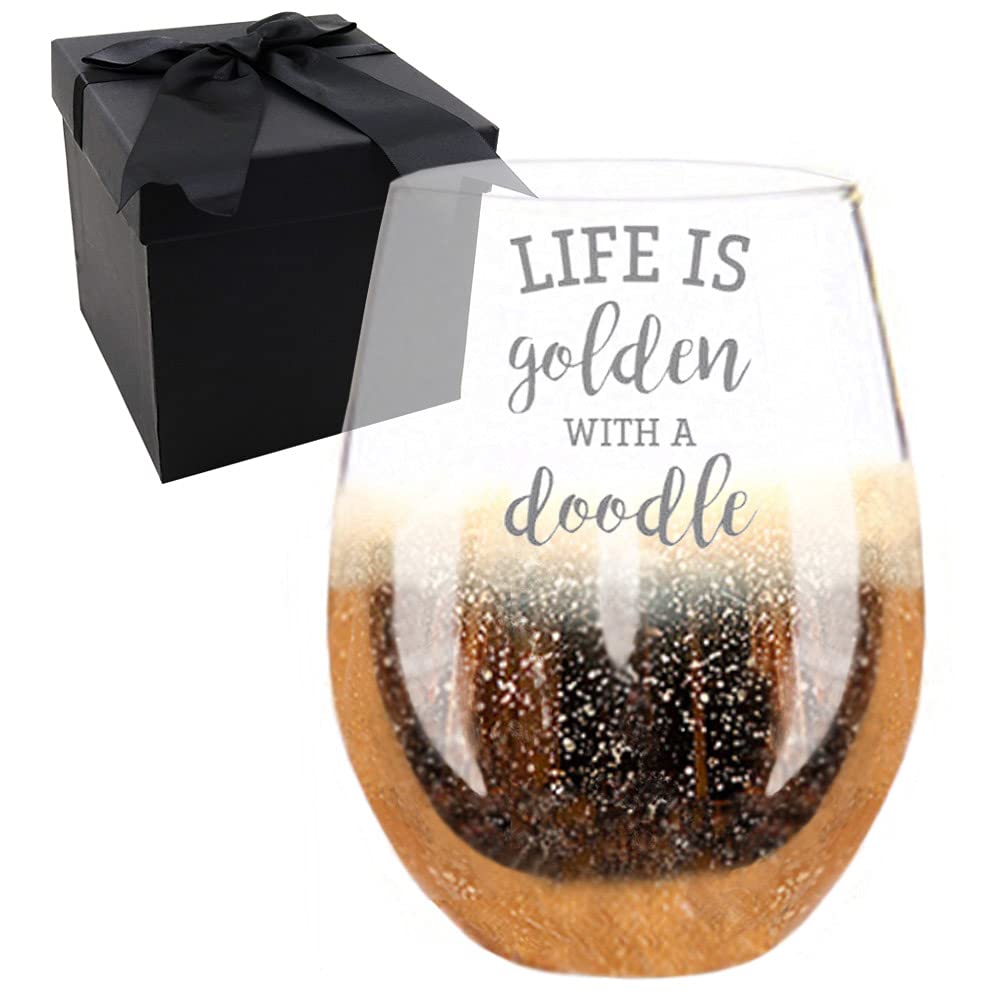 Osci-Fly Life Is Golden with A Doodle Goldendoodle Etched Wine Glass Christmas Gift for Dog Lover