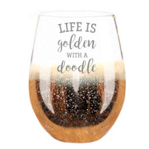 Osci-Fly Life Is Golden with A Doodle Goldendoodle Etched Wine Glass Christmas Gift for Dog Lover