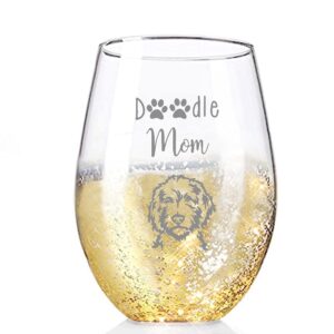 Mothers Day Gifts for Doodle Mama, Goldendoodle Gifts for Women, Doodle Mom Handmade Glitter Golden Etched Wine Glass