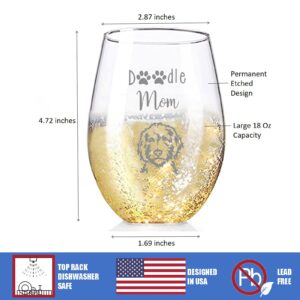 Mothers Day Gifts for Doodle Mama, Goldendoodle Gifts for Women, Doodle Mom Handmade Glitter Golden Etched Wine Glass