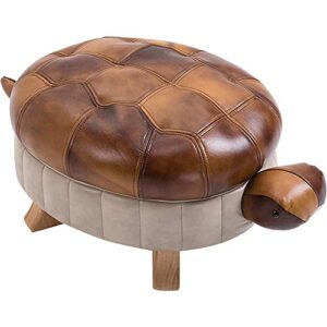 kelendle animal footstool turtle upholstered ottoman pu leather pouf wood foot stool rest for living room bedroom sofa bench seat chair, grass (large, brown)