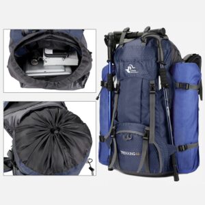 Kerxinma 60L Hiking Backpack Waterproof Travel Hiking Camping with Daypack Cover (Blue)