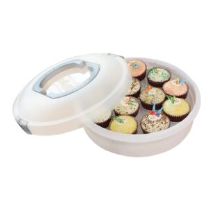 feoowv 10 inch portable pie carrier with lid and tray 3-in-1 round cupcake container egg holder muffin tart cookie keeper food (grey)