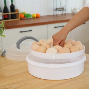 FEOOWV 10 Inch Portable Pie Carrier with Lid and Tray 3-In-1 Round Cupcake Container Egg Holder Muffin Tart Cookie Keeper Food (Grey)