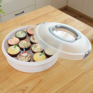 FEOOWV 10 Inch Portable Pie Carrier with Lid and Tray 3-In-1 Round Cupcake Container Egg Holder Muffin Tart Cookie Keeper Food (Grey)