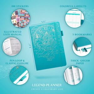 Legend Wellness Planner & Food Journal – Daily Diet & Health Journal with Weight Loss, Measurement & Exercise Trackers – Lifestyle & Nutrition Diary – Lasts 6 Months, A5 size – Turquoise