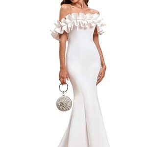 Ever-Pretty Backless Mermaid Bodycon Maxi Evening Dresses for Women Elegant Classy White US14