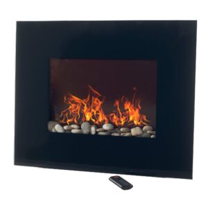26-Inch Electric Fireplace - Wall Mount, Adjustable Heat, Dimmer, Stone Pebble Media, and Remote Control by Lavish Home (Black)