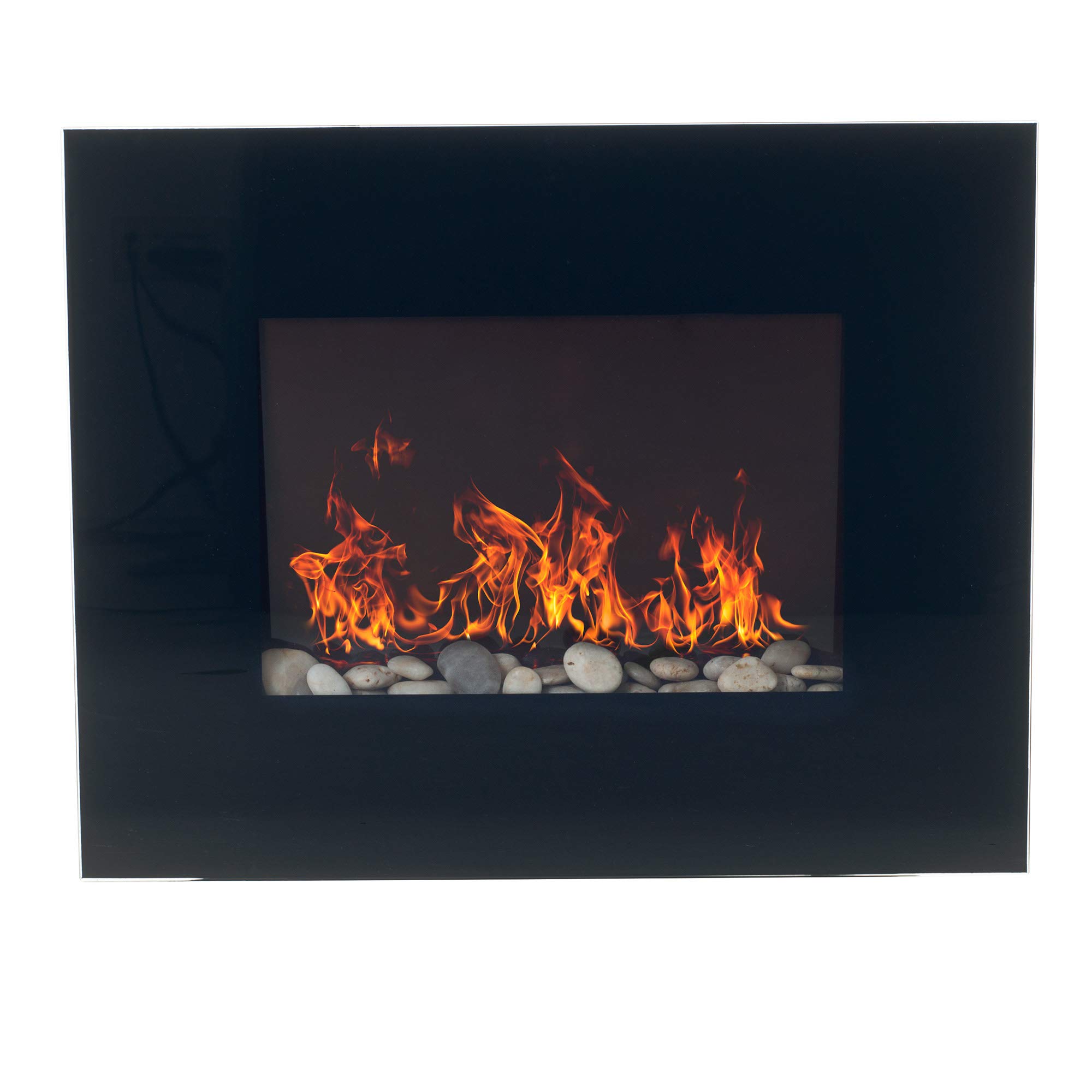 26-Inch Electric Fireplace - Wall Mount, Adjustable Heat, Dimmer, Stone Pebble Media, and Remote Control by Lavish Home (Black)