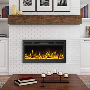 36” electric fireplace- front vent wall mount or recessed- realistic led flame- faux log & crystal media, remote control by lavish home (black)