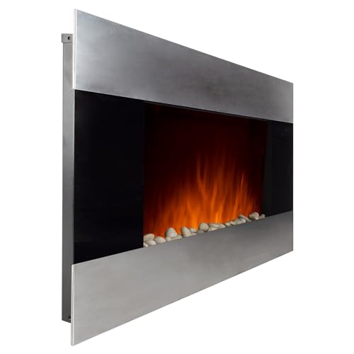 36-Inch Wall Mounted Electric Fireplace - Modern Stainless-Steel Fireplace with Floor Stand, Remote, and Adjustable Heat and Brightness by Northwest