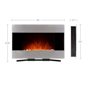 36-Inch Wall Mounted Electric Fireplace - Modern Stainless-Steel Fireplace with Floor Stand, Remote, and Adjustable Heat and Brightness by Northwest