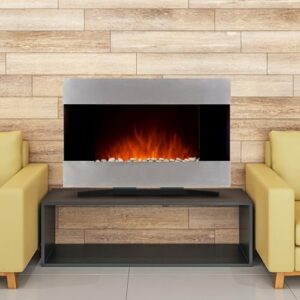 36-Inch Wall Mounted Electric Fireplace - Modern Stainless-Steel Fireplace with Floor Stand, Remote, and Adjustable Heat and Brightness by Northwest