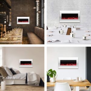 36” Electric Fireplace- Front Vent, Wall Mount 3 Color LED Flame, 10 Fuel Bed Colors & 3 Media-Touch Screen & Remote Control by Lavish Home (White)