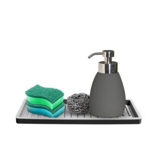 luxet -silicone soap and sponge holder kitchen caddy tray to keep countertop, bathroom, sink scrubbers organized and clean. non slip pad, durable, waterproof. hot coffee or tea trivet. (black)