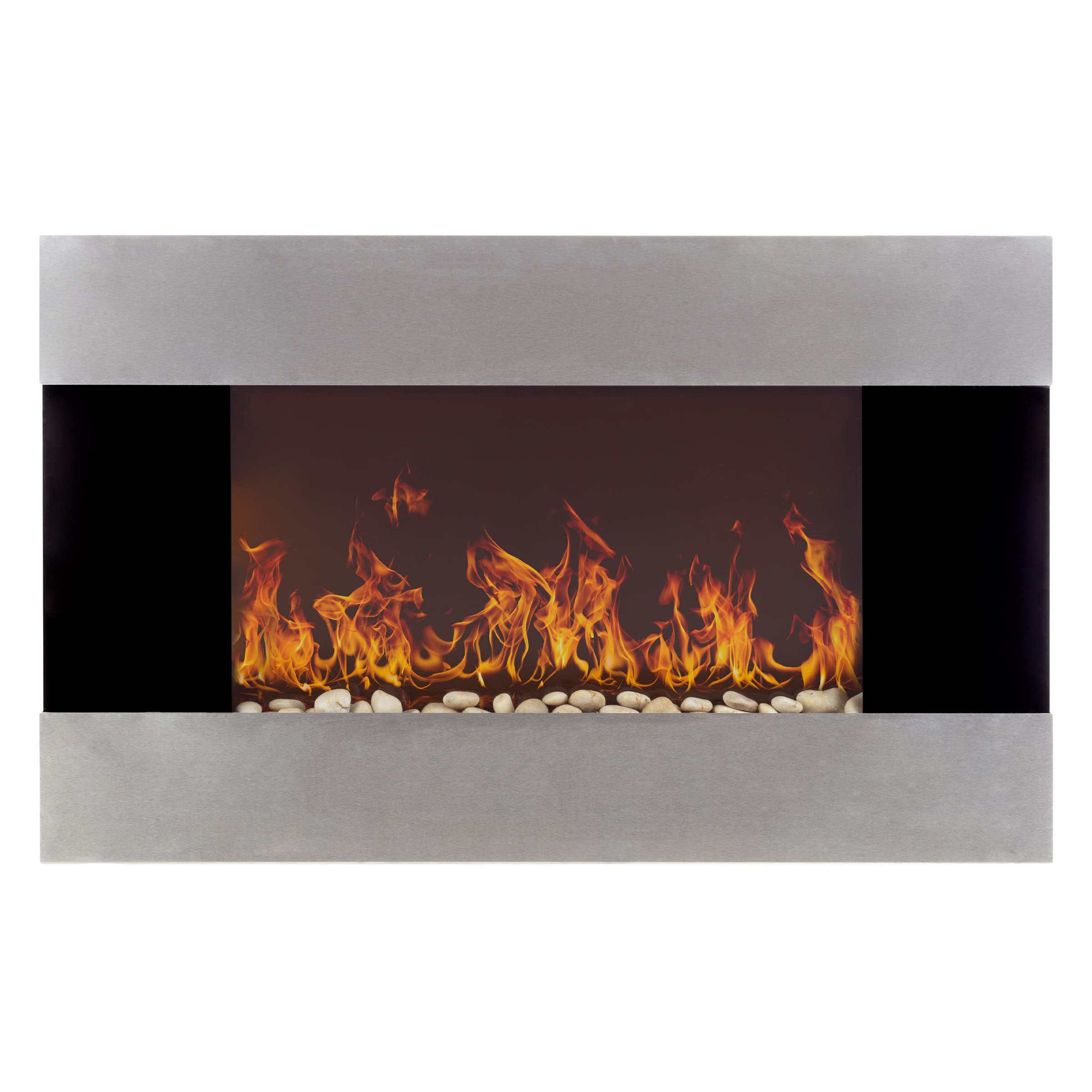 36-Inch Electric Fireplace - Wall Mount, Adjustable Heat, Dimmer, and Remote Control by Lavish Home (Stainless Steel)