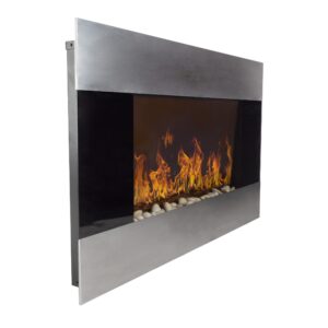 36-Inch Electric Fireplace - Wall Mount, Adjustable Heat, Dimmer, and Remote Control by Lavish Home (Stainless Steel)