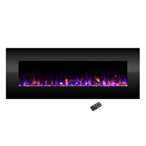 electric fireplace - 54 inch no heat wall mounted fireplace with led flames, remote, timer, and adjustable brightness by northwest (black)
