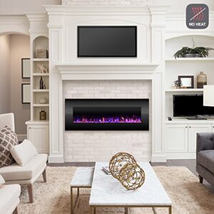 Electric Fireplace - 54 Inch No Heat Wall Mounted Fireplace with LED Flames, Remote, Timer, and Adjustable Brightness by Northwest (Black)