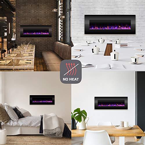 Electric Fireplace - 54 Inch No Heat Wall Mounted Fireplace with LED Flames, Remote, Timer, and Adjustable Brightness by Northwest (Black)