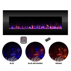 Electric Fireplace - 54 Inch No Heat Wall Mounted Fireplace with LED Flames, Remote, Timer, and Adjustable Brightness by Northwest (Black)