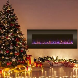 Electric Fireplace - 54 Inch No Heat Wall Mounted Fireplace with LED Flames, Remote, Timer, and Adjustable Brightness by Northwest (Black)