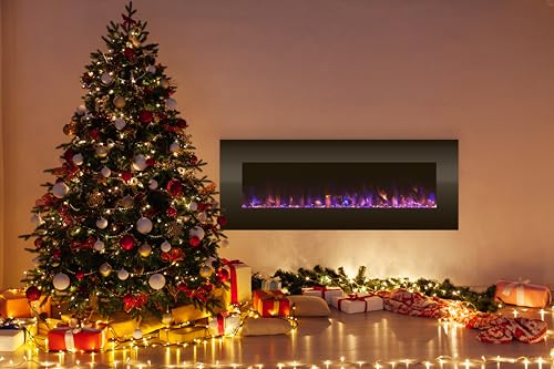 Electric Fireplace - 54 Inch No Heat Wall Mounted Fireplace with LED Flames, Remote, Timer, and Adjustable Brightness by Northwest (Black)