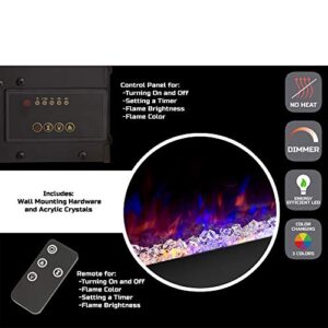 Electric Fireplace - 54 Inch No Heat Wall Mounted Fireplace with LED Flames, Remote, Timer, and Adjustable Brightness by Northwest (Black)