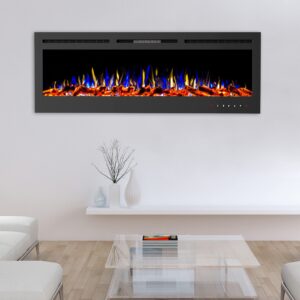 72” Electric Fireplace-Front Vent, Wall Mount or Recessed-3 Color LED Flame, 10 Fuel Bed Colors & 3 Media-Touch Screen & Remote Control by Lavish Home