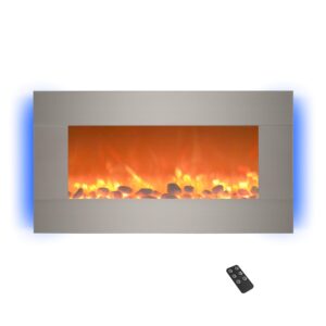 31-inch electric fireplace - front vent, wall mounted, 13 backlight colors, adjustable heat and remote control by lavish home (silver)