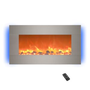 31-Inch Electric Fireplace - Front Vent, Wall Mounted, 13 Backlight Colors, Adjustable Heat and Remote Control by Lavish Home (Silver)