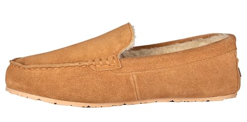 Clarks Mens Suede Moccasin Slippers Warm Cozy Indoor Outdoor Plush Faux Fur Lined Slipper For Men (11 M US, Cinnamon)