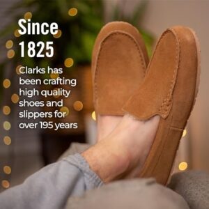 Clarks Mens Suede Moccasin Slippers Warm Cozy Indoor Outdoor Plush Faux Fur Lined Slipper For Men (11 M US, Cinnamon)