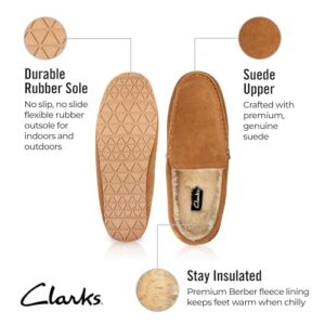 Clarks Mens Suede Moccasin Slippers Warm Cozy Indoor Outdoor Plush Faux Fur Lined Slipper For Men (11 M US, Cinnamon)