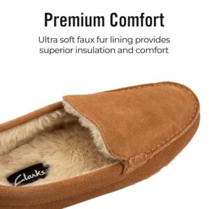 Clarks Mens Suede Moccasin Slippers Warm Cozy Indoor Outdoor Plush Faux Fur Lined Slipper For Men (11 M US, Cinnamon)